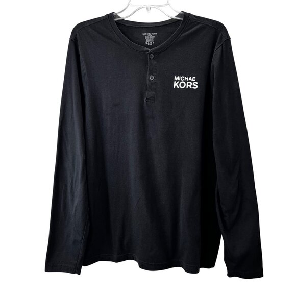 Michael Kors Other - Michael Kors Henley Shirt size L Men Black Long Sleeve Logo FLAW
